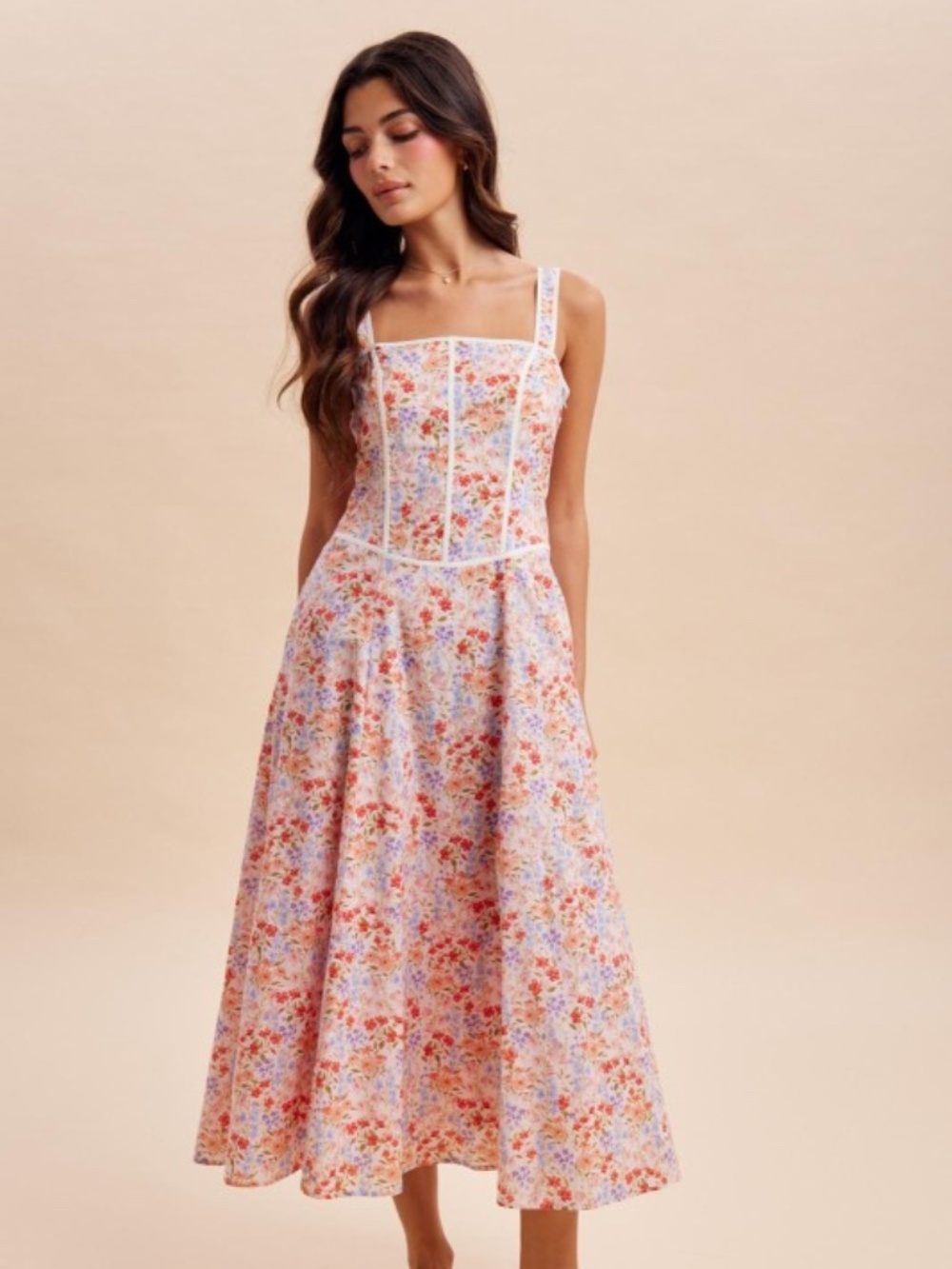 Contrast Piped Floral Maxi Dress